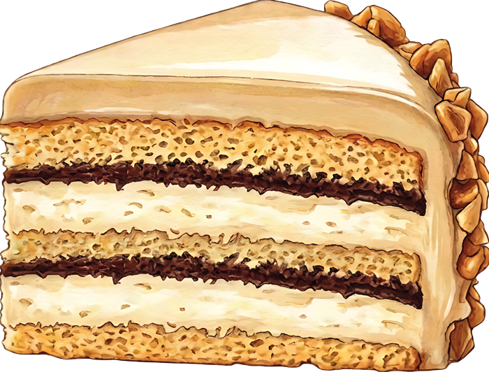 Una fetta di torta chantilly e nutella sull'alzatina