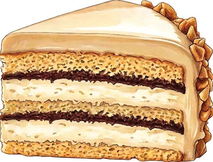 Una fetta di torta chantilly e nutella sull'alzatina